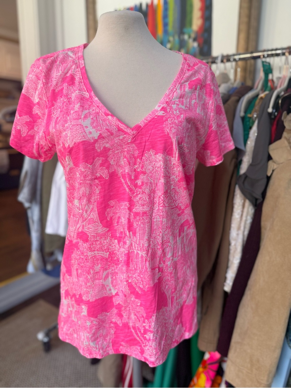 Lilly Pulitzer Etta V-Neck Tee in Roxie Pink